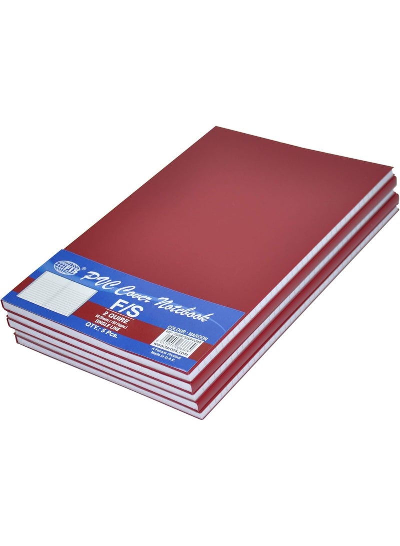 FIS PVC Cover NoteBook, 96 Sheets, 192 pages, Single Line, Maroon Colour 5-Piece - FSNBFS2QPVCMR - Image 3